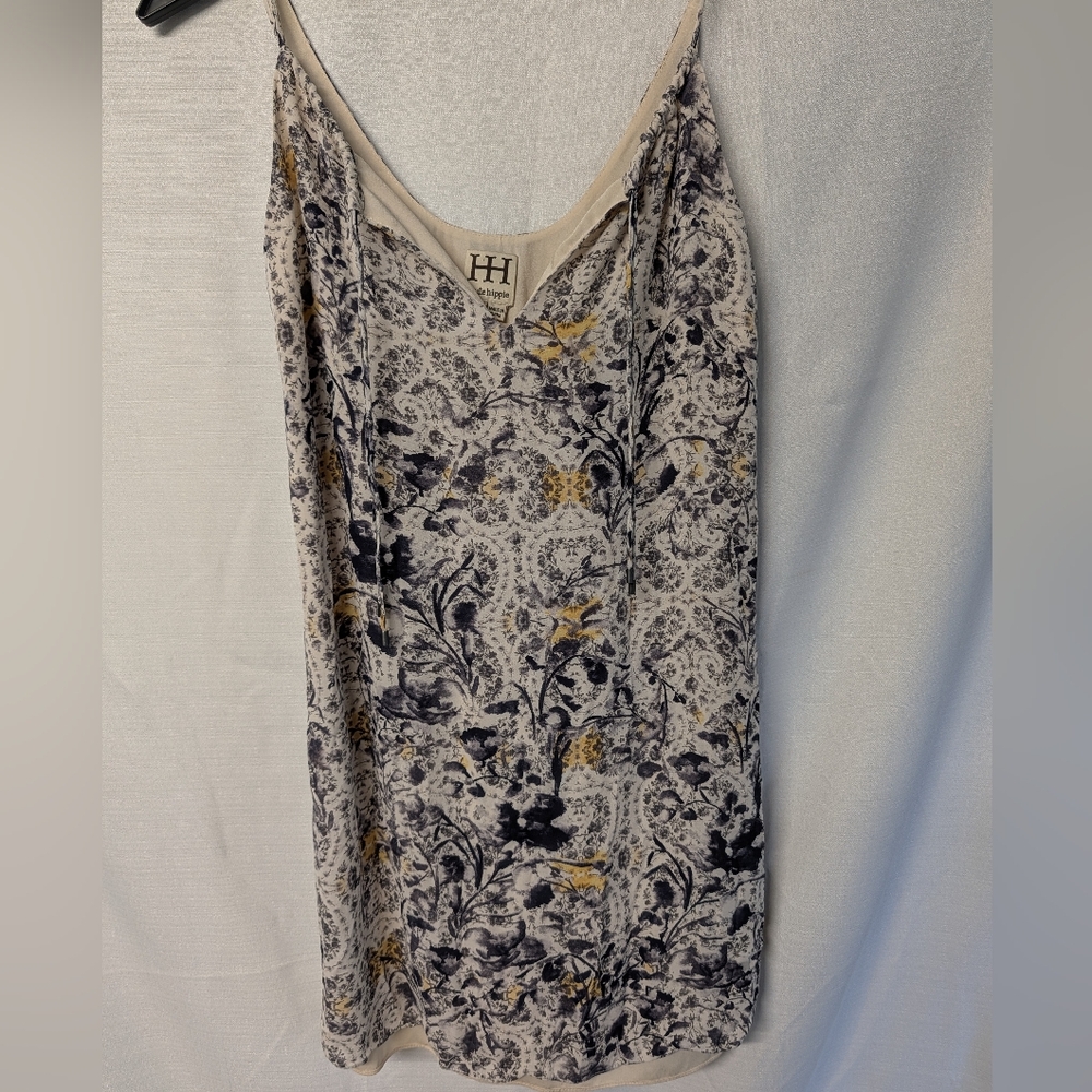 Haute Hippie Floral Print Silk Dress in Beige, Black & Mustard Size XS